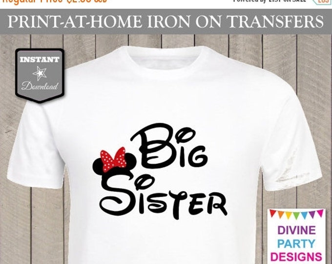 SALE INSTANT DOWNLOAD Print at Home Red Girl Mouse Big Sister Printable Iron On Transfer / Birthday / Family / Item #2333