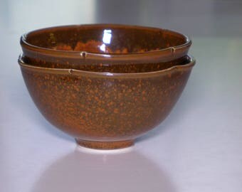 Porcelain bowl, six petal rim, iron crystalline glaze