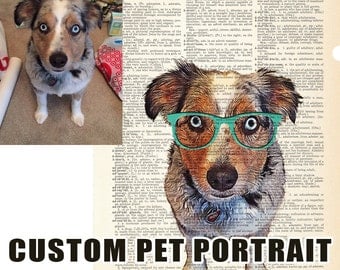 Custom Pet Portrait from photo, Personalized Gift Idea for Pets & Pet Lovers, Custom gifts, Art Print dictionary, Custom Pet Art
