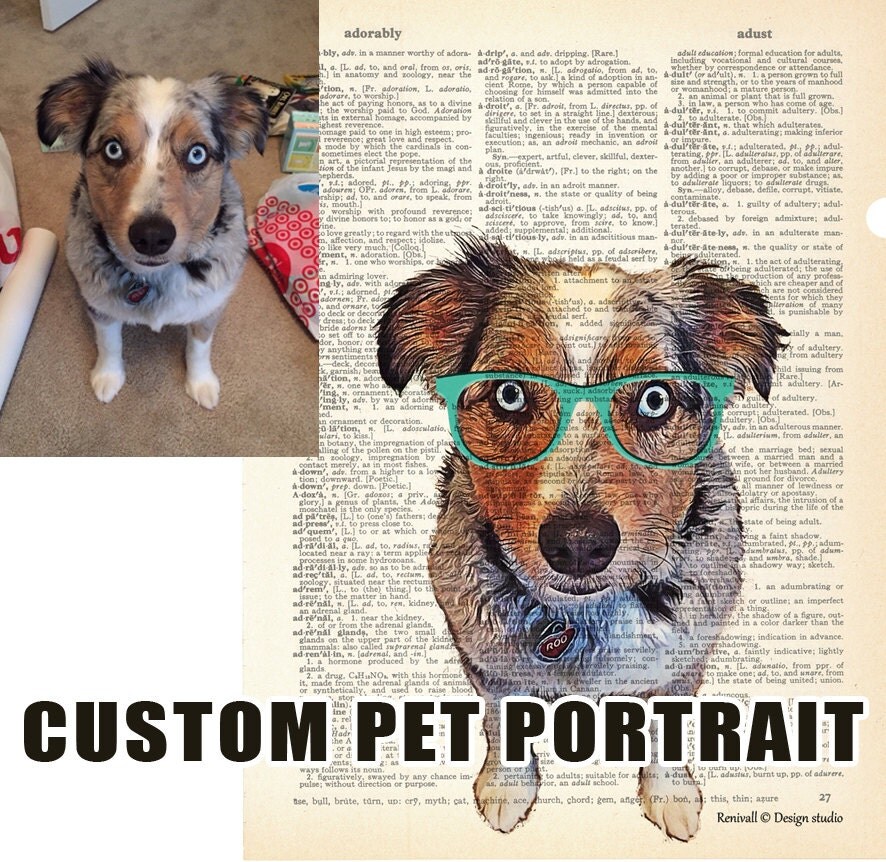 Custom Pet Portrait from photo Personalized Gift Idea for
