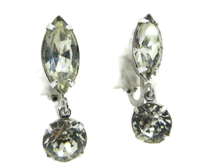 Crystal Earrings, Dangling Clip-ons, Signed Eisenberg Earrings, Vintage Crystal Dangles, Silvertone Clip-on Earrings, Bridal Earrings