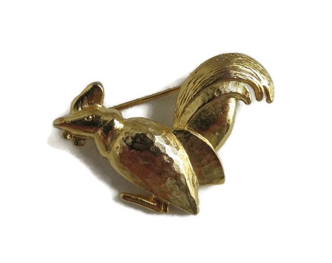 Vintage Rooster Brooch,, Gold Tone Rooster Pin, Hammered Bird Pin, FREE SHIPPING