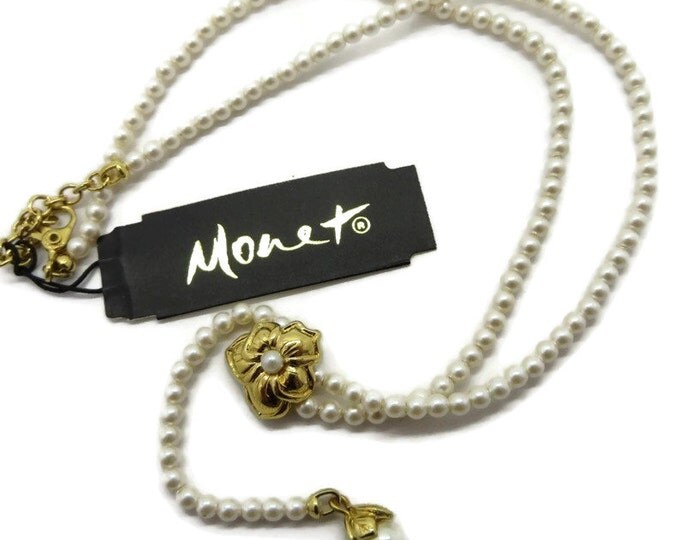 Monet Faux Pearl Gold Tone Pendant Necklace