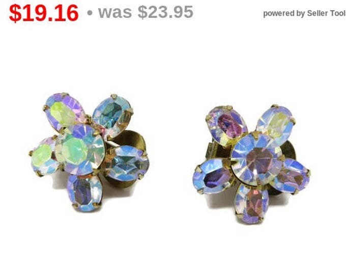 WEISS AB Rhinestone Snowflake Earrings, Vintage Clip-on Earrings