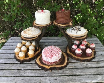 Large Log Elm Wood Rustic Cake 70 Cupcakes Pie Stand Wedding Party Shower Wooden 6 Tiered Large Log Elm Wood Rustic Cake 70 Cupcakes Pie Stand Wedding Party Shower Wooden 6 Tiered