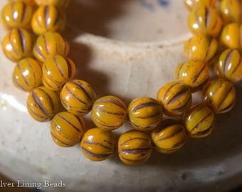 NEW! Mustard Melons (25) - Czech Glass Bead - 6mm - Melon