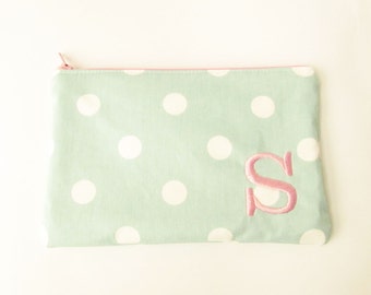 Polka Dot Bag - Monogram Makeup Bag - Cosmetic Bag - Zip Wallet - Bridesmaid Bag - Zipper Pouch - Medium