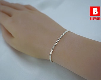 925 Sterling Silver Bracelet, Single Curb Diamond Chain (Code : YA1)