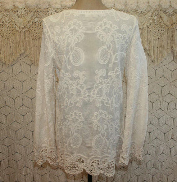 Romantic Boho Clothing Cotton Tunic Top Bohemian Embroidered