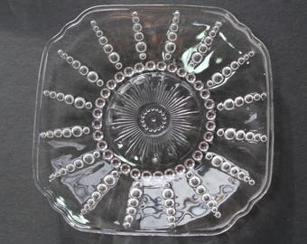 Federal Glass Columbia Bubble Burple Clear Depression Glass Square Salad Bread Dessert Plates Set of 4 Circle Sun Ray Pressed Glass Vintage