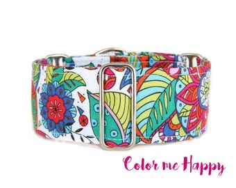 Floral Dog Collar, Pink Martingale Collar, Flowers Dog Collar, Handmade Etsy Collars, Chain Martingale or Regular Clip Collar, Trendy...