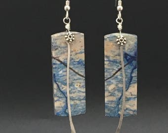 Long Azurite Earrings, Gemstone Slice Earrings, Gemstone Slab Earrings, Azurite Slice Earrings, Azurite Stone Earrings, Earrings under 75