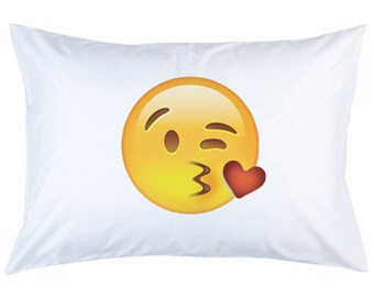 Emoji Pillow Case Throw a Kiss Emoji pillow cover Emoji gift Pillow cover Fun gift Fun bedding Pillow case emoji Gift idea