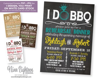 Rehearsal Dinner INVITATION, iDo BBQ theme. Customized PDF Invitationon your choice of background.
