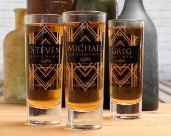 Custom Shot Glasses, Set of 8, Art Deco