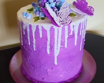 Wedding Cake With Butterfly and and Berries Beach Destination Wedding Cake Fake Cake Display Faux Cake Display