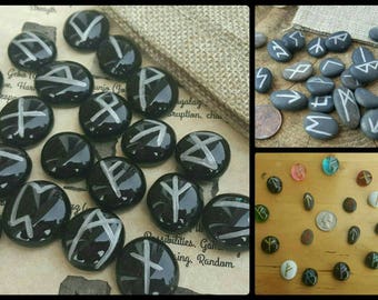 Custom Pagan-Nordic-Rune-Stones-Wicca-Witch-Pagan-divination cleansed (choice of colors) including mini river stone option
