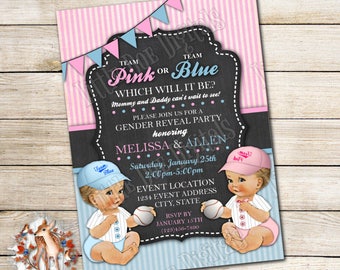 Personalized Baseball Team Pink or Team Blue Gender Reveal Party Invitations 5x7 or 4x6 - Digital File or Printed Copies - Pink Blue