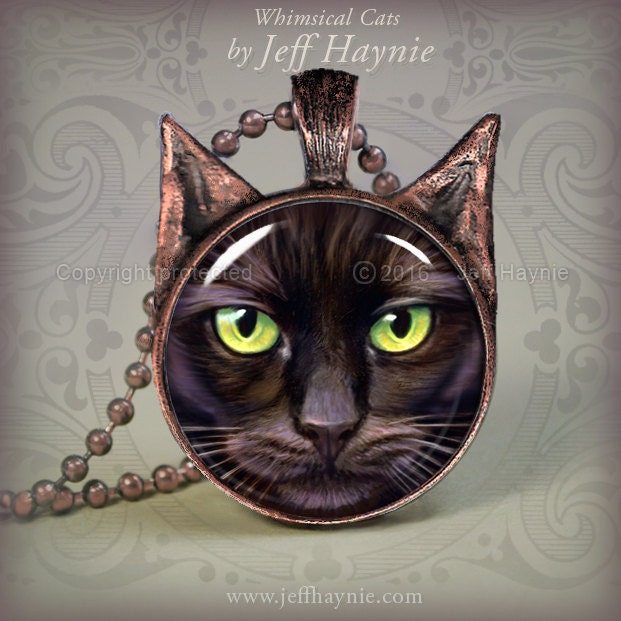 Black Cat Necklace // Black Cat pendant // Cat resin pendant