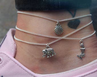 Charm Anklet - Simple Layering Beach Boho Silver Chain