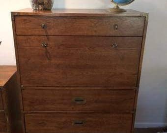 Campaign Chest of Drawers/ dresser/ natural or painted you choose/ secretary/ bar area