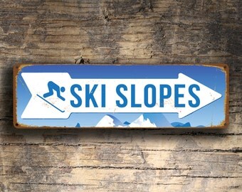 SKI SLOPES SIGN, Ski Slopes Signs, Vintage Style Ski Slopes Sign, Ski Signs, Skier Signs, Ski Decor, Directional Ski Slopes Sign, Ski Decor