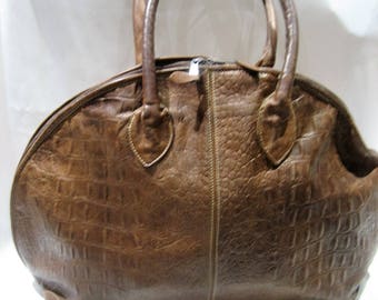 Vintage Unisa Large Satchel Croco Leather Travel Type Bag Made in Uruguay