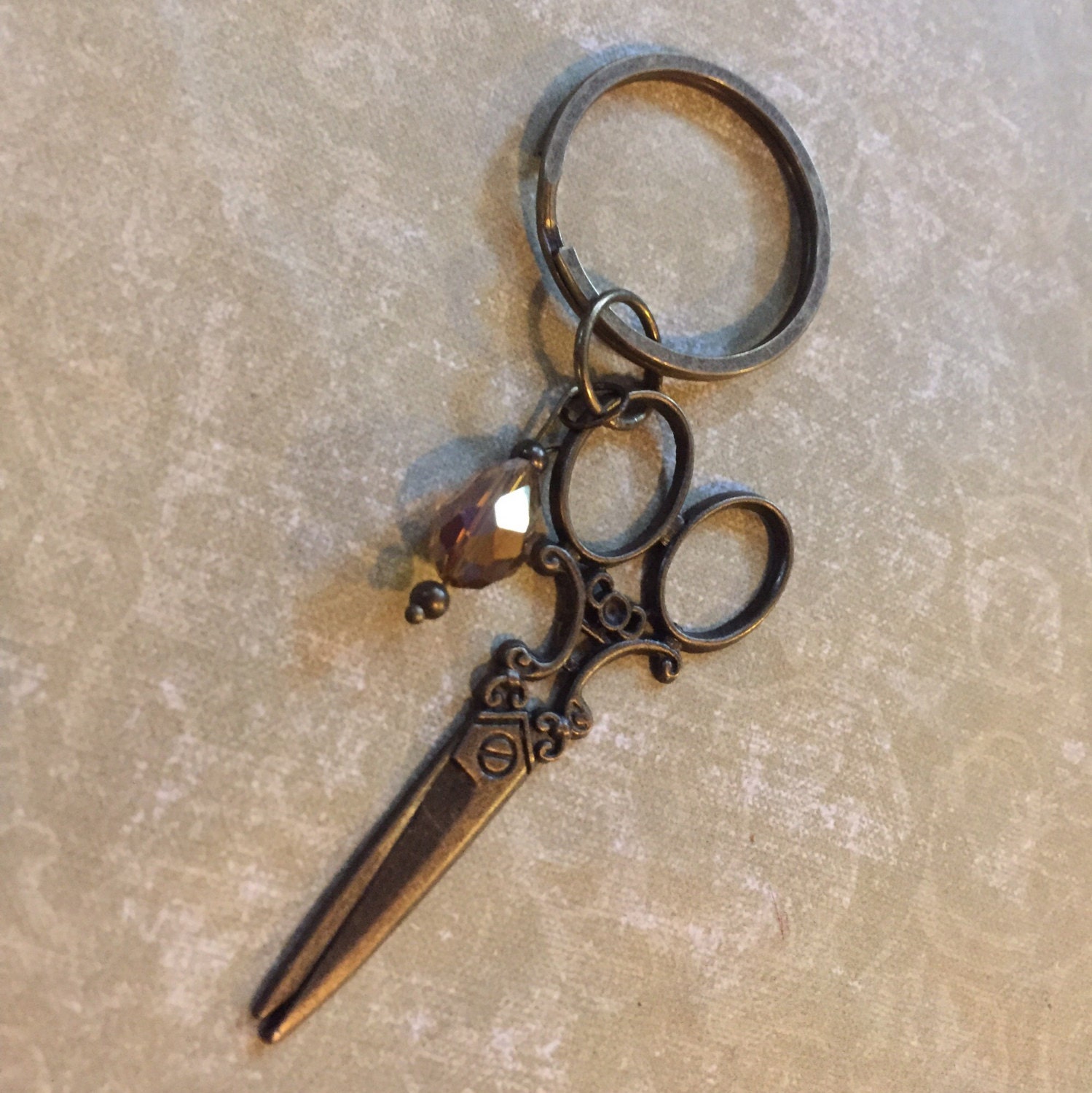 Scissors Keychain Hairdresser KeyRing Antique Bronze Sew Hair