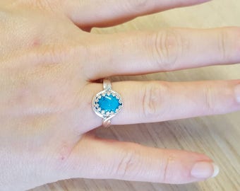 Sterling Silver Genuine Turquoise ring. Crystal Reiki jewelry uk. December Birthstone ring. Women's Adjustable ring. 10x8mm stone