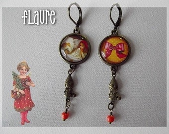 Cabochons earrings "The great evil wolf and the red hood"