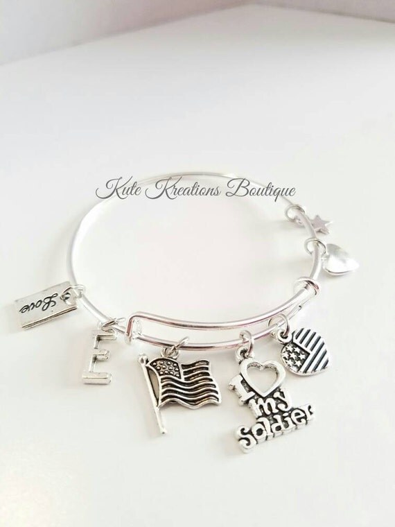 I Love My Soldier, Love My Soldier, Adjustable Bangle, Expandable.