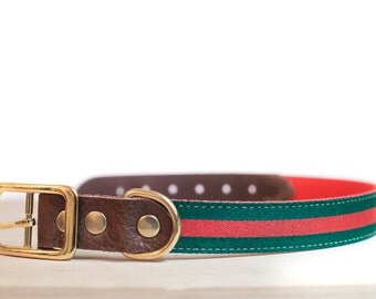 Custom Leather Red/Green Dog Collar. Italia 1"