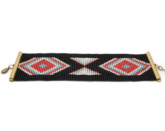 Black woven beaded bracelet