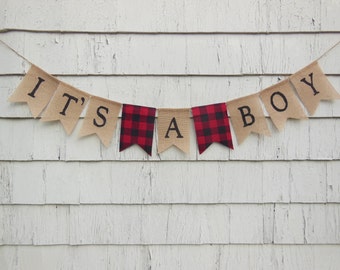 Lumberjack Baby Shower, Lumberjack Party Supplies, Lumberjack Shower Decorations, It's A Boy Banner, It's A Boy Bunting, Woodland Shower