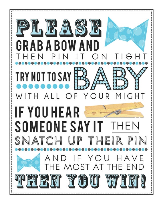 Blue Clothespin Bowtie Game for Baby Shower 5x7 & 8x10 PDF