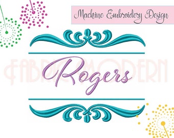 Split frame, Machine Embroidery Design, flourish calligraphy border and monogram frame set, multiple sizes,#814