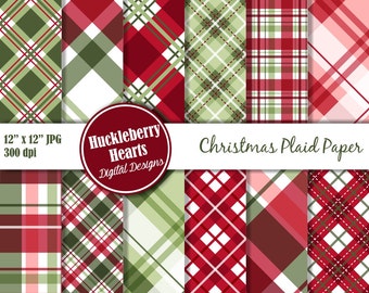 AUTUMN SALE! Christmas Plaid Digital Paper, Christmas Papers, Digital Plaid Paper, Printable, Commercial Use