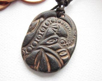 Celtic cord necklace, polymer clay pendant for him, mens pendant, mens cord necklace,