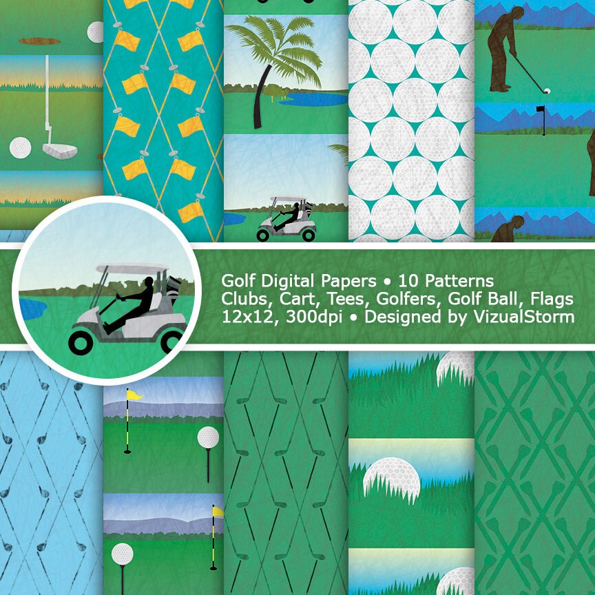 Golf Digital Paper Golf Course Patterns Printable Golfing