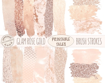 Glam Rose Gold Brush Strokes, Marble, Brushed Metallic, Glitter Leather texture, shimmering Textile, Marble brush overlay, png brushes, RG01