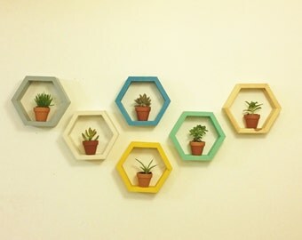 Honeycomb shelves, Hexagonal shelf, geometrical shelves, floating shelves, set of 6, wood decorations, rustic shelves, hexagon shelf