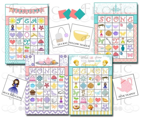 Tea Party Bingo 40 Printable Cards INSTANT DOWNLOAD