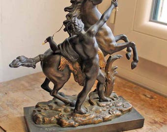 Vintage statue de cheval et l’homme, anglaise statuette de cheval rétif en Bronze, sttue bronze 1930