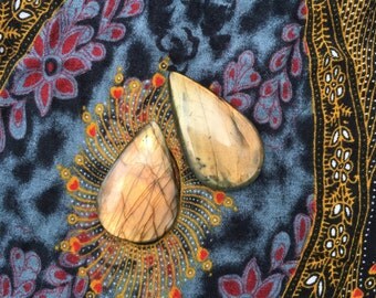 2 pear shaped labradorite cabochons