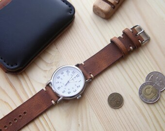 Leather Watch Strap, Horween DERBY Leather Band, Handmade Watch Strap - 16mm, 18mm, 20mm, 22mm.