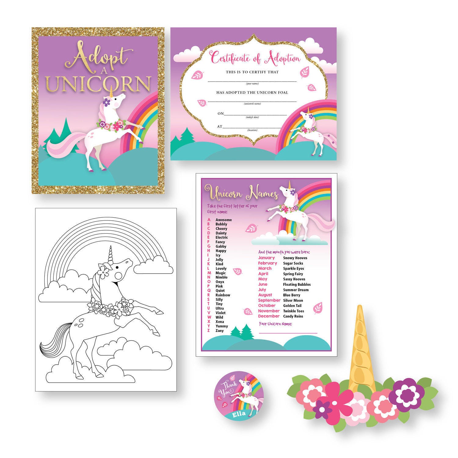 adopt-a-unicorn-party-kit-certificate-adoption-sign-favor-tag