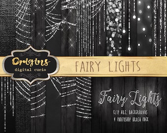 Fairy Lights Clipart, Digital Paper, Bokeh String Lights Clip Art, Wedding Photography Overlays, Christmas Lights, Photoshop Brushes