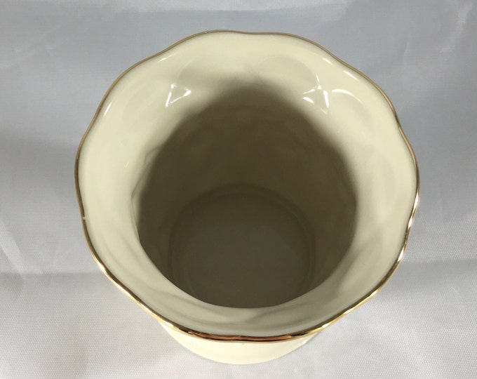 Storewide 25% Off SALE Vintage Cream Lenox Scroll Designed Petite Porcelain Vase Featuring Elegant Gold Painted Trim Finish