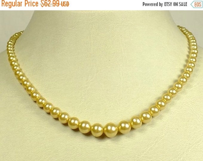 Storewide 25% Off SALE Beautiful Vintage Delicate Faux Champagne Pearl Designer Choker Necklace Featuring Silver Tone Openwork Box Clasp