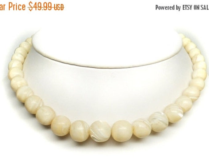 Storewide 25% Off SALE Vintage Graduated Creamy Pearl Banded Stone Beaded Choker Style Necklace Featuring Beautiful Choker Style Design